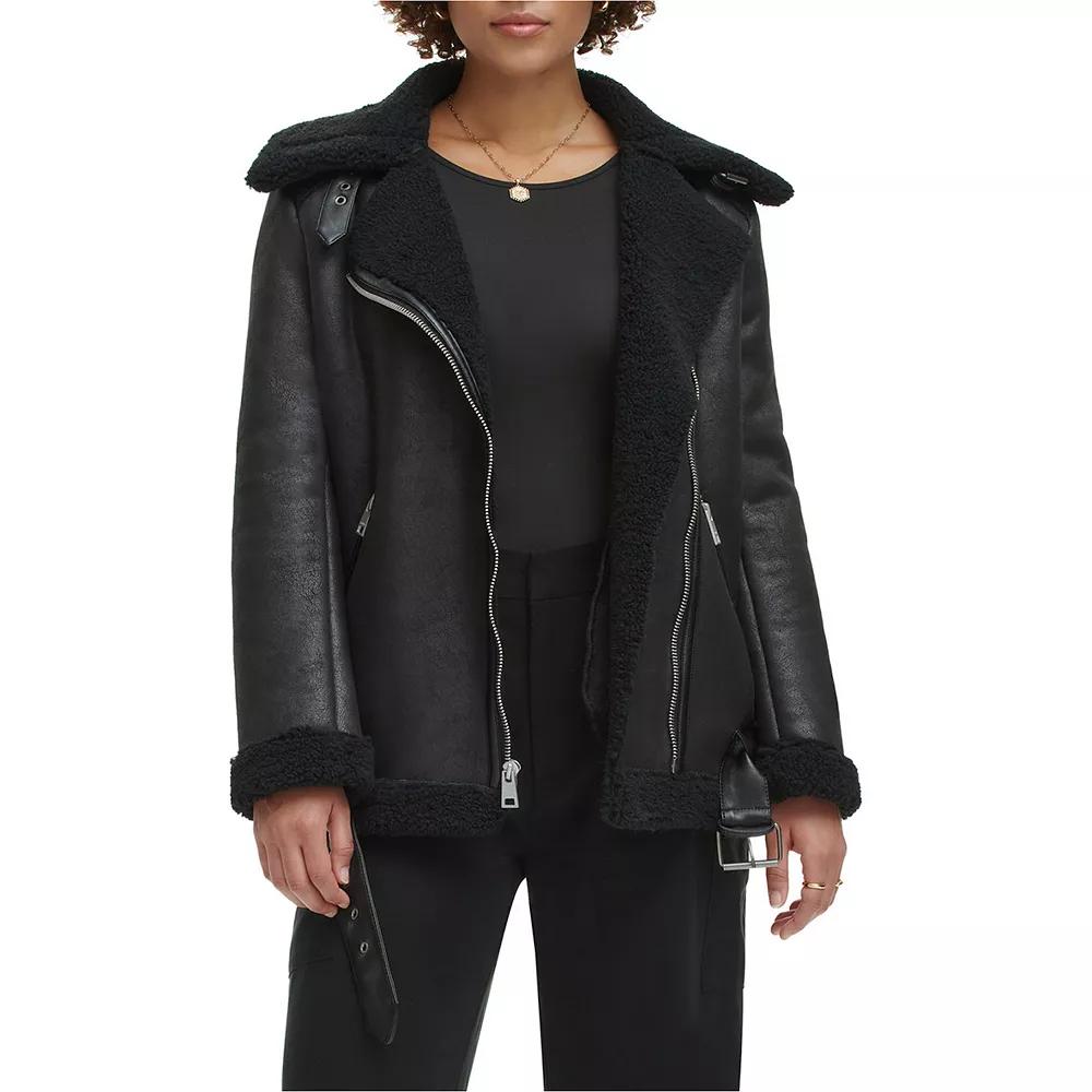 Women's Levi's® Faux Shearling & Suede Belted Moto Jacket, Size: Medium, Black Product Image