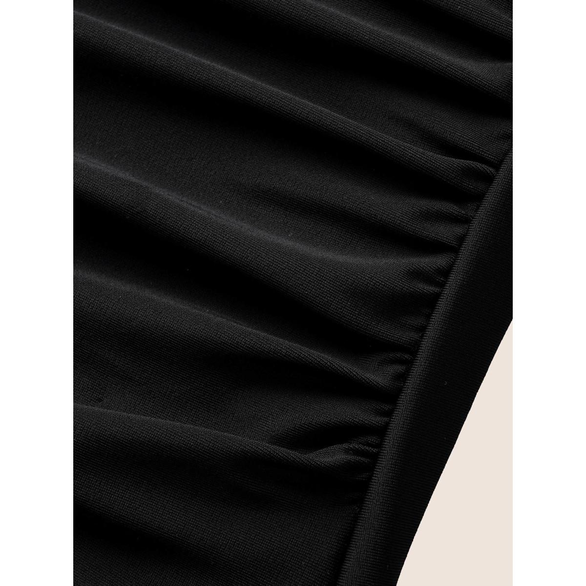 Plus Size Overlap Collar Floral Patchwork Tie Knot One Piece Swimsuit Women's Swimwear Black Beach Tie knot Curve Bathing Suits High stretch One Pieces BloomChic 22-24/3X Product Image