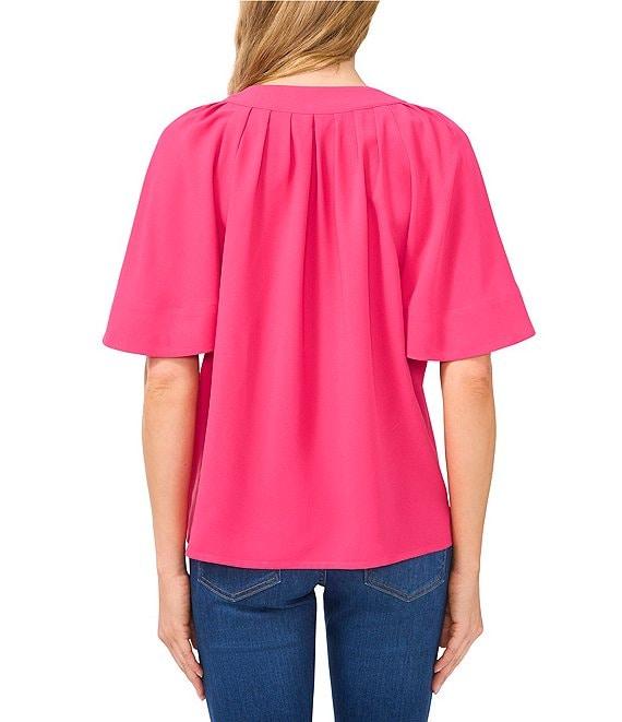 CeCe Split Round Neck Flutter Sleeve Blouse Product Image