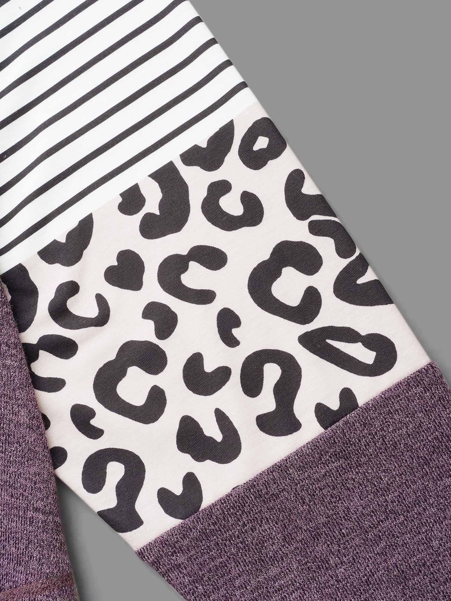 Striped Patchwork Leopard Pocket T-shirt Female Product Image