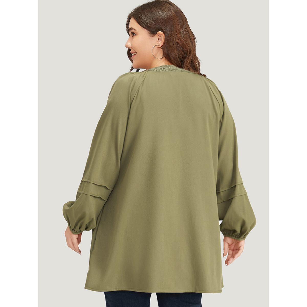 Plus Size Plain Contrast Lace Lantern Sleeve Button Fly Coat Women Sage Casual Elastic cuffs Ladies Dailywear Winter Coats BloomChic 18-20/2X Product Image