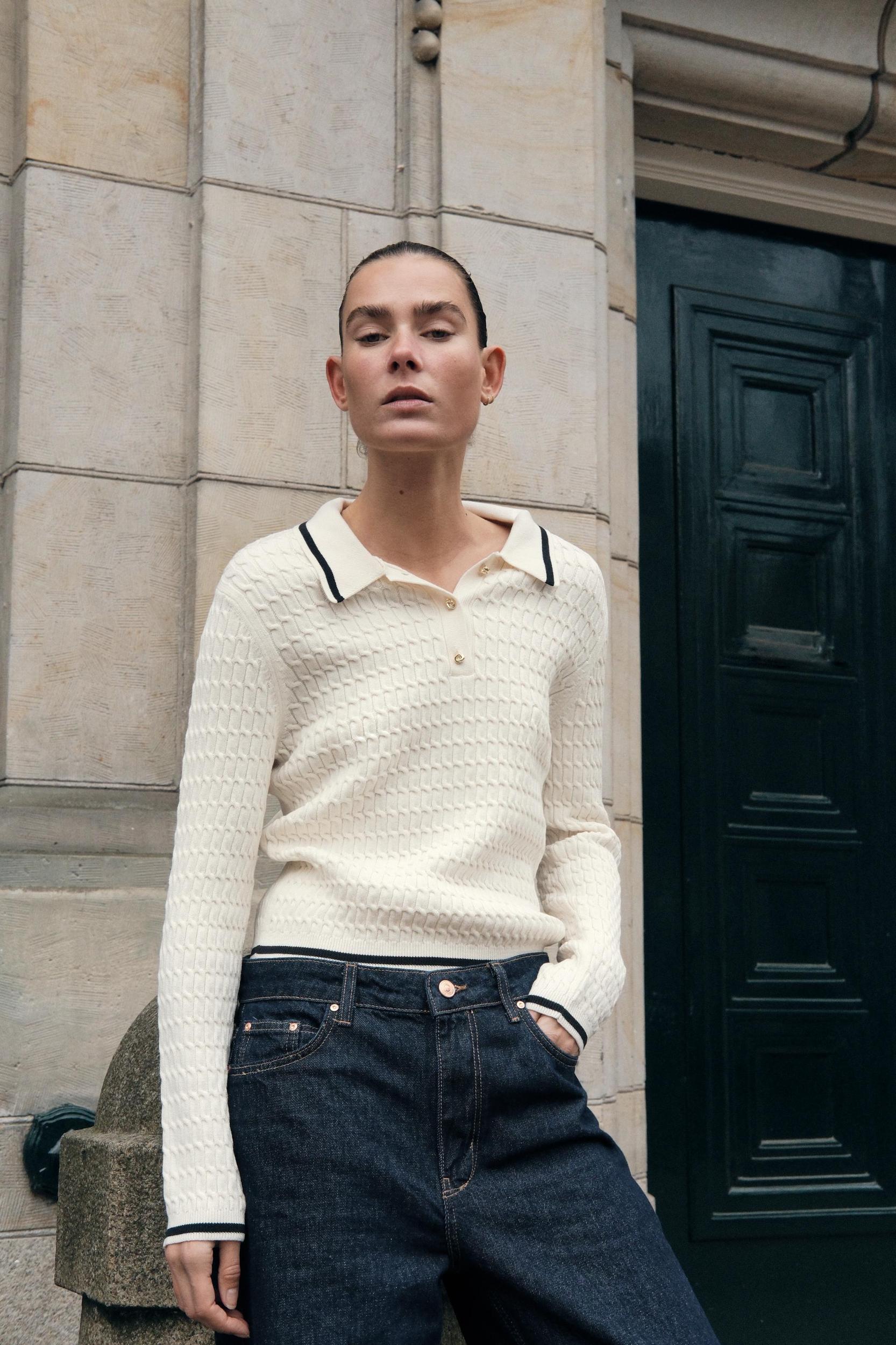 CABLE KNIT POLO SWEATER Product Image