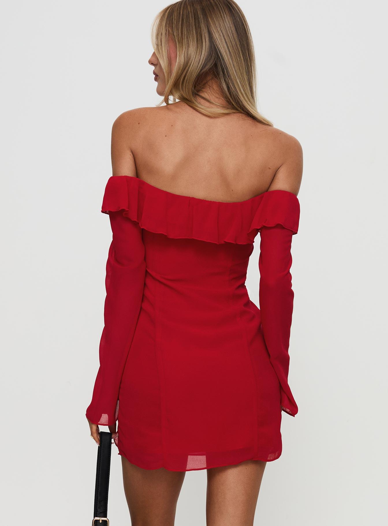 Mollins Long Sleeve Mini Dress Red Product Image