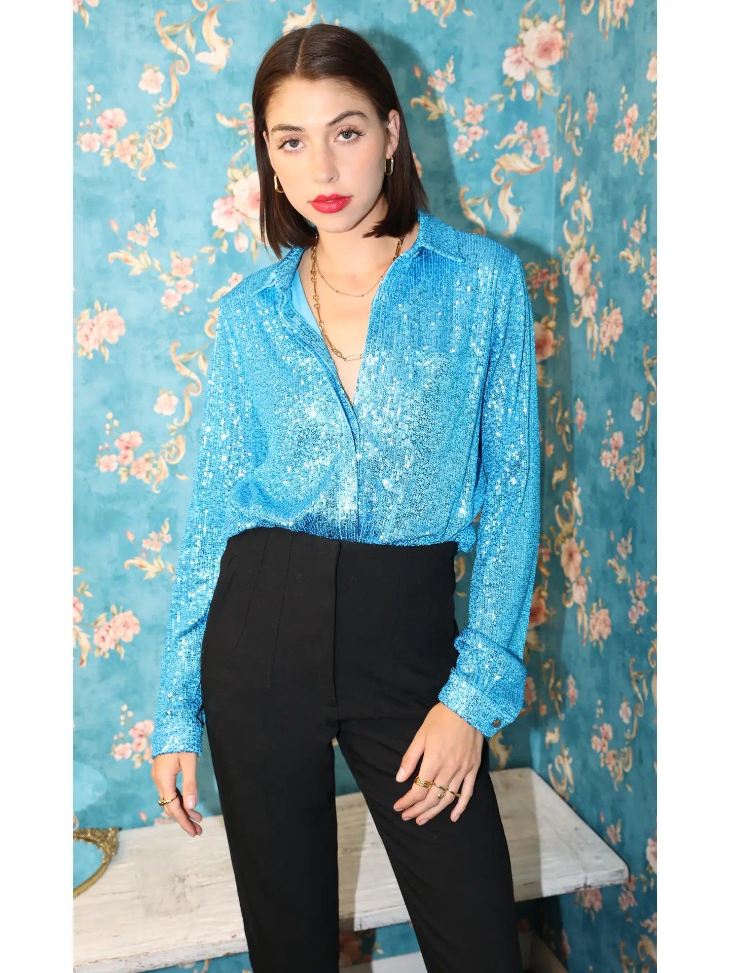 Kim Sequin Button Up Shirt Product Image