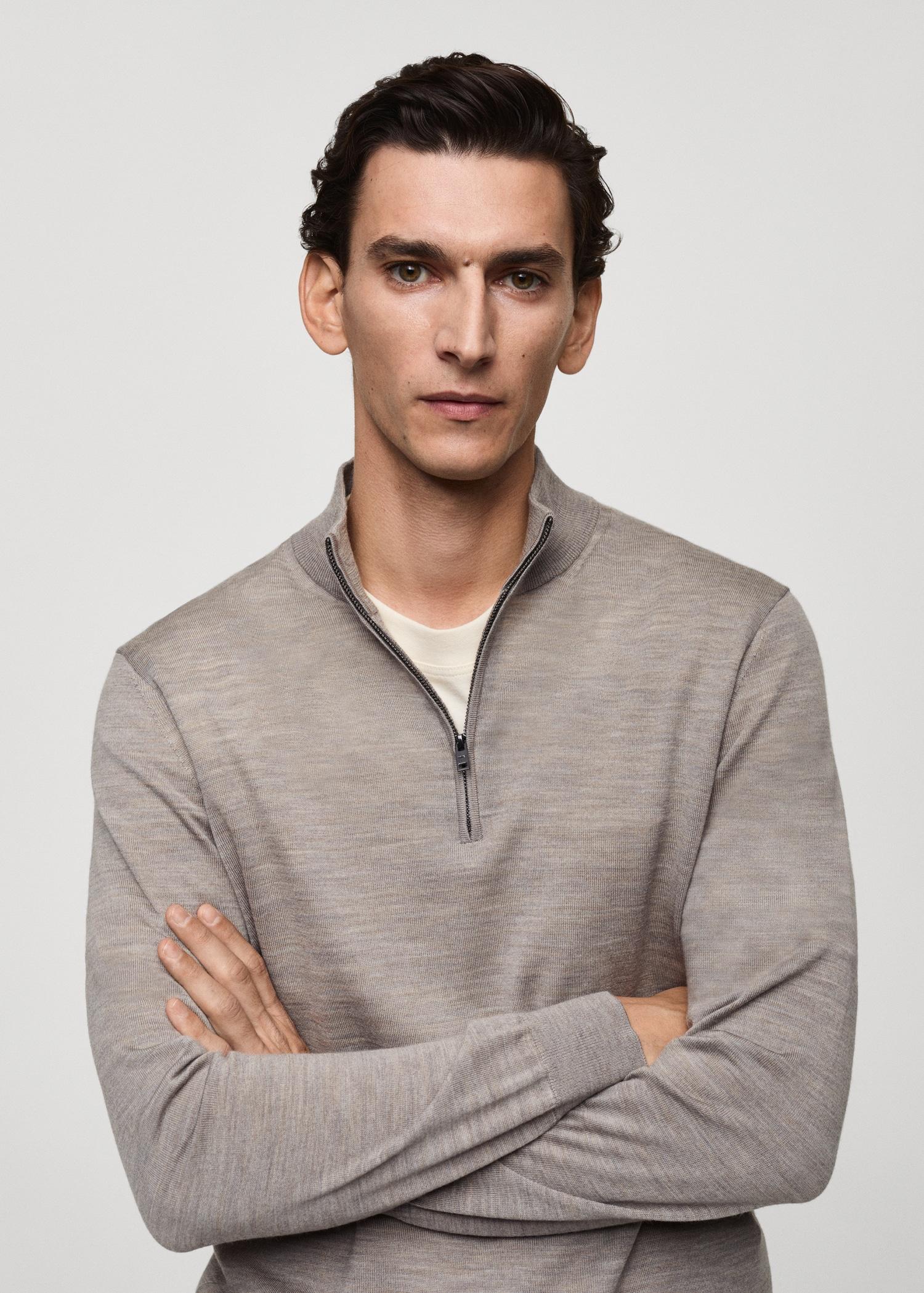 100% merino wool perkins-neck sweater with zipper - Men | MANGO USA Product Image