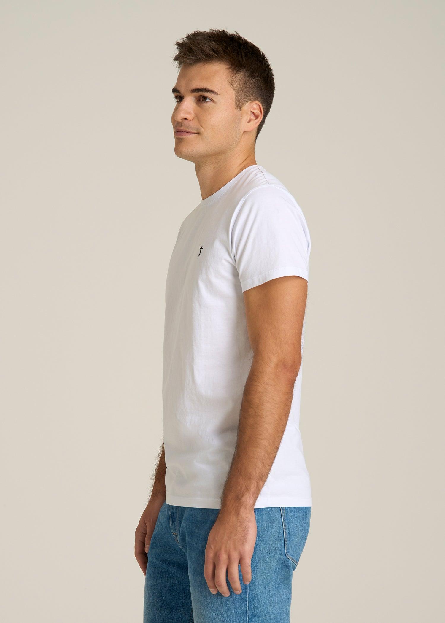 MODERN-FIT Embroidered Logo Crewneck T-Shirt for Tall Men in White Male Product Image