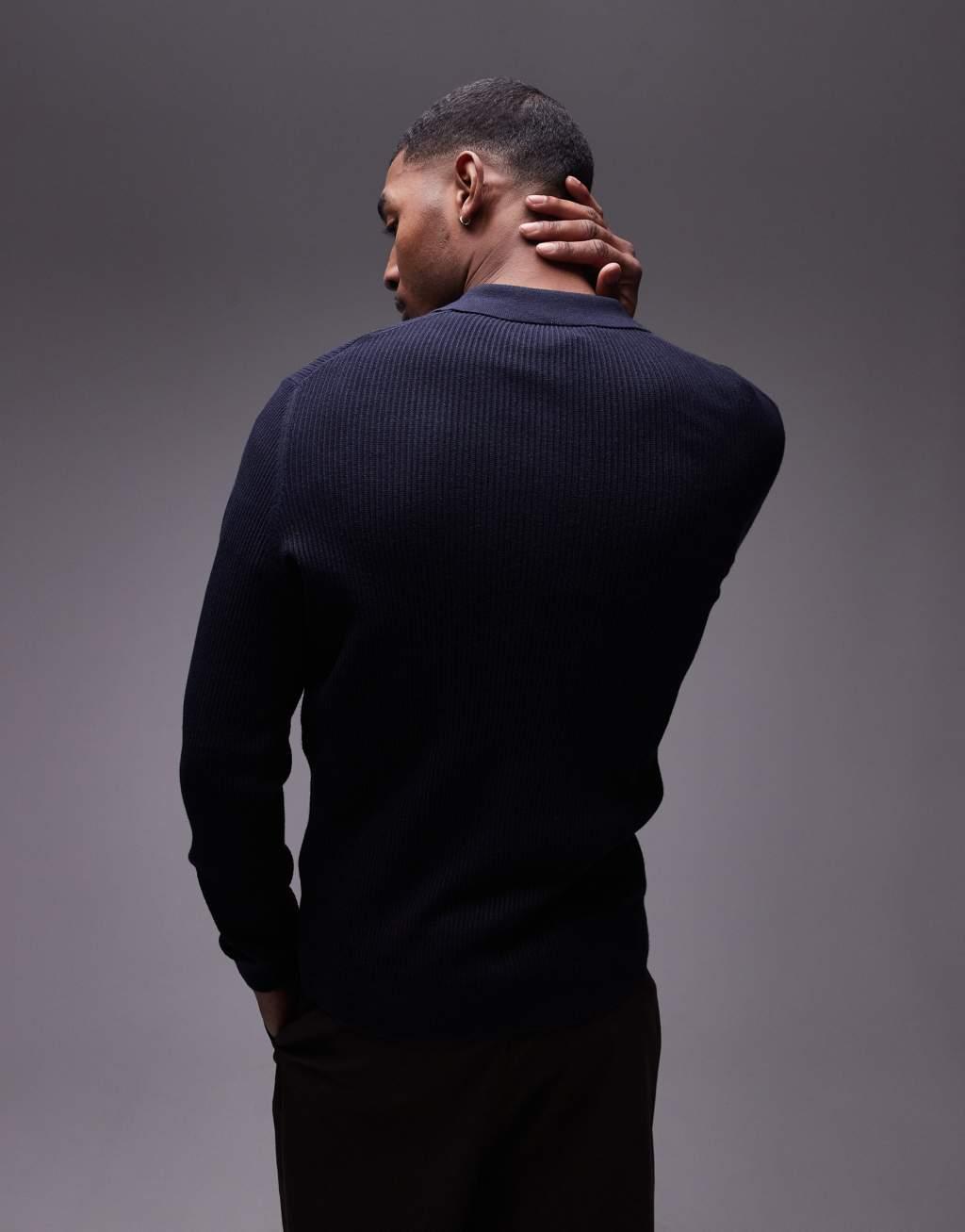 Mango polo sweatshirt in navy Product Image
