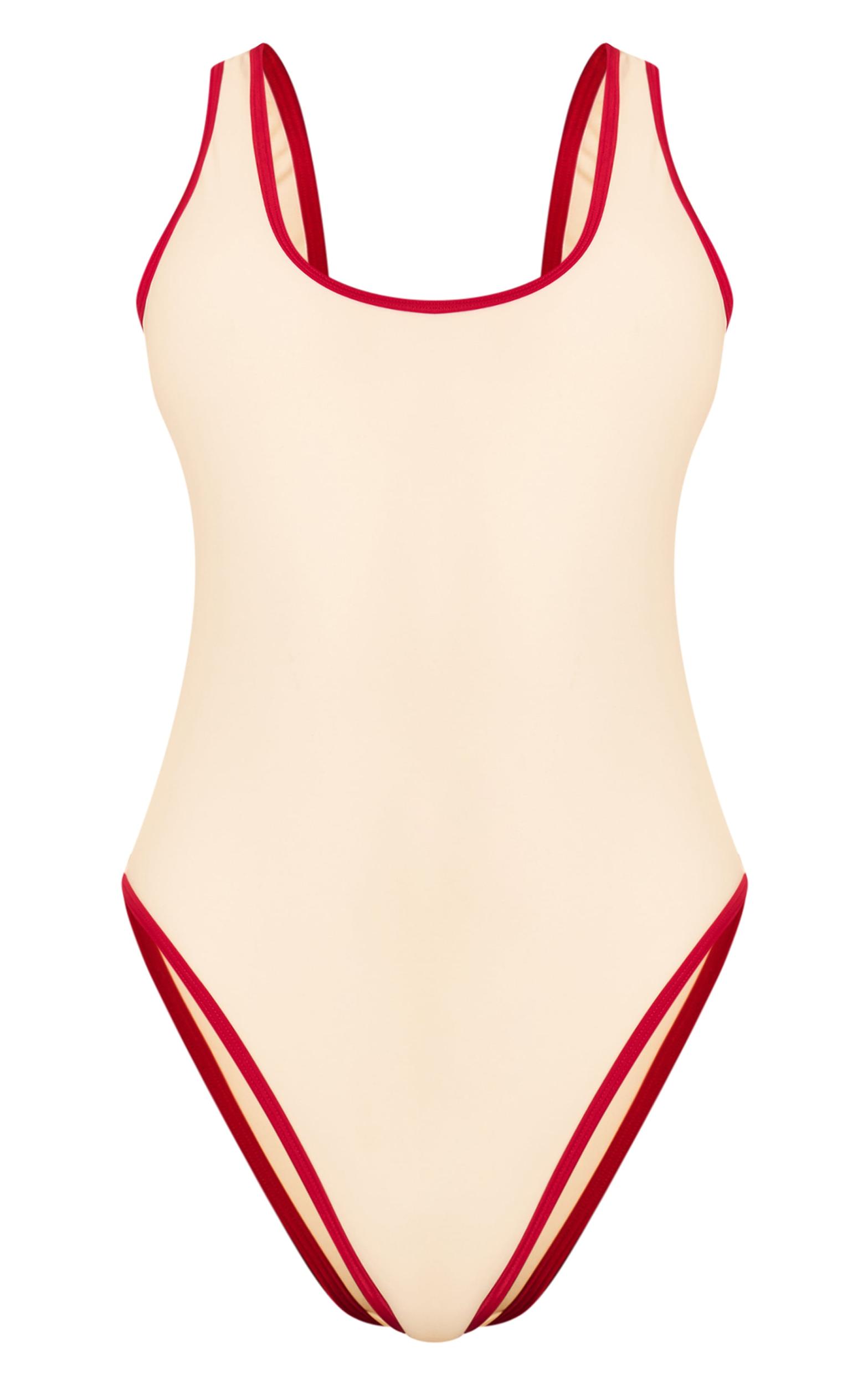 Cream Contrast Binding Scoop Back Swimsuit Product Image