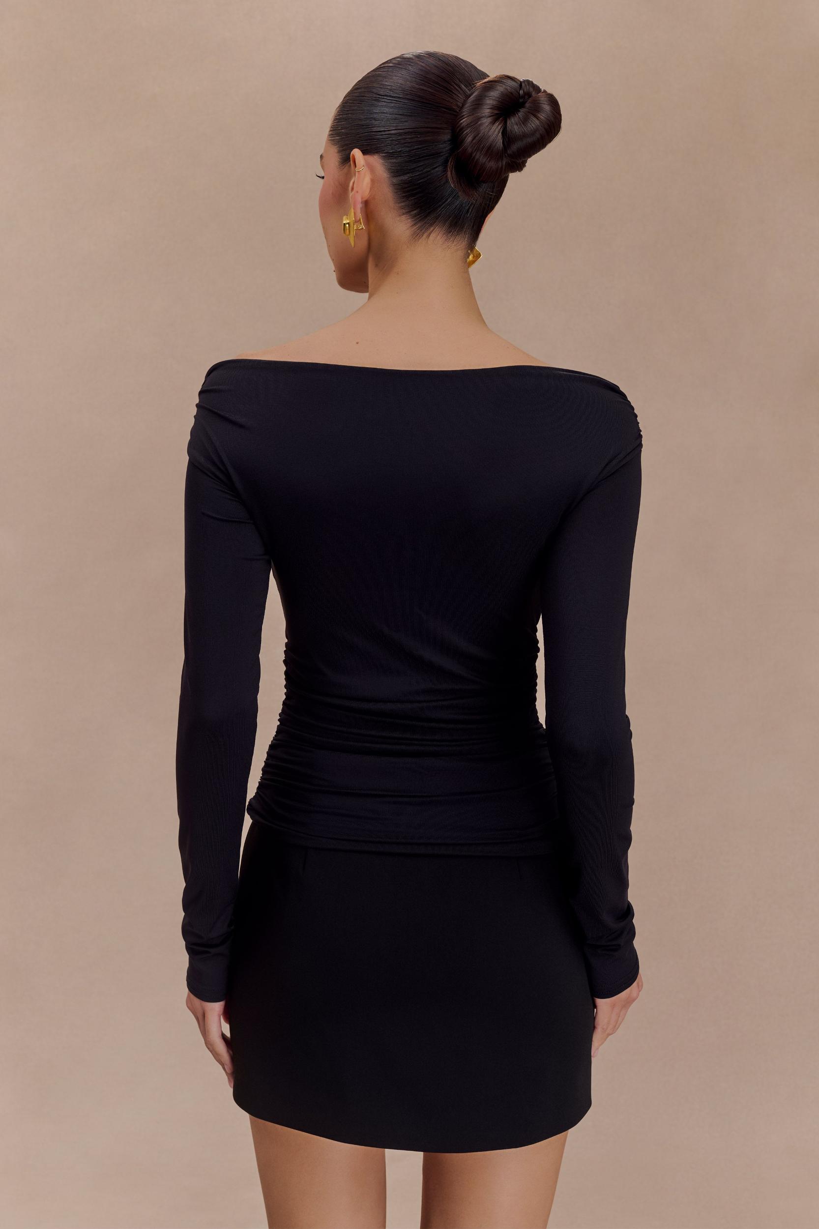 Jaden Off Shoulder Recycled Nylon Top - Black Product Image