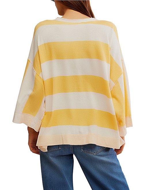 Free People Wonderful Stripe Collard Neck 3/4 Dolman Sleeve Oversized Tee Product Image