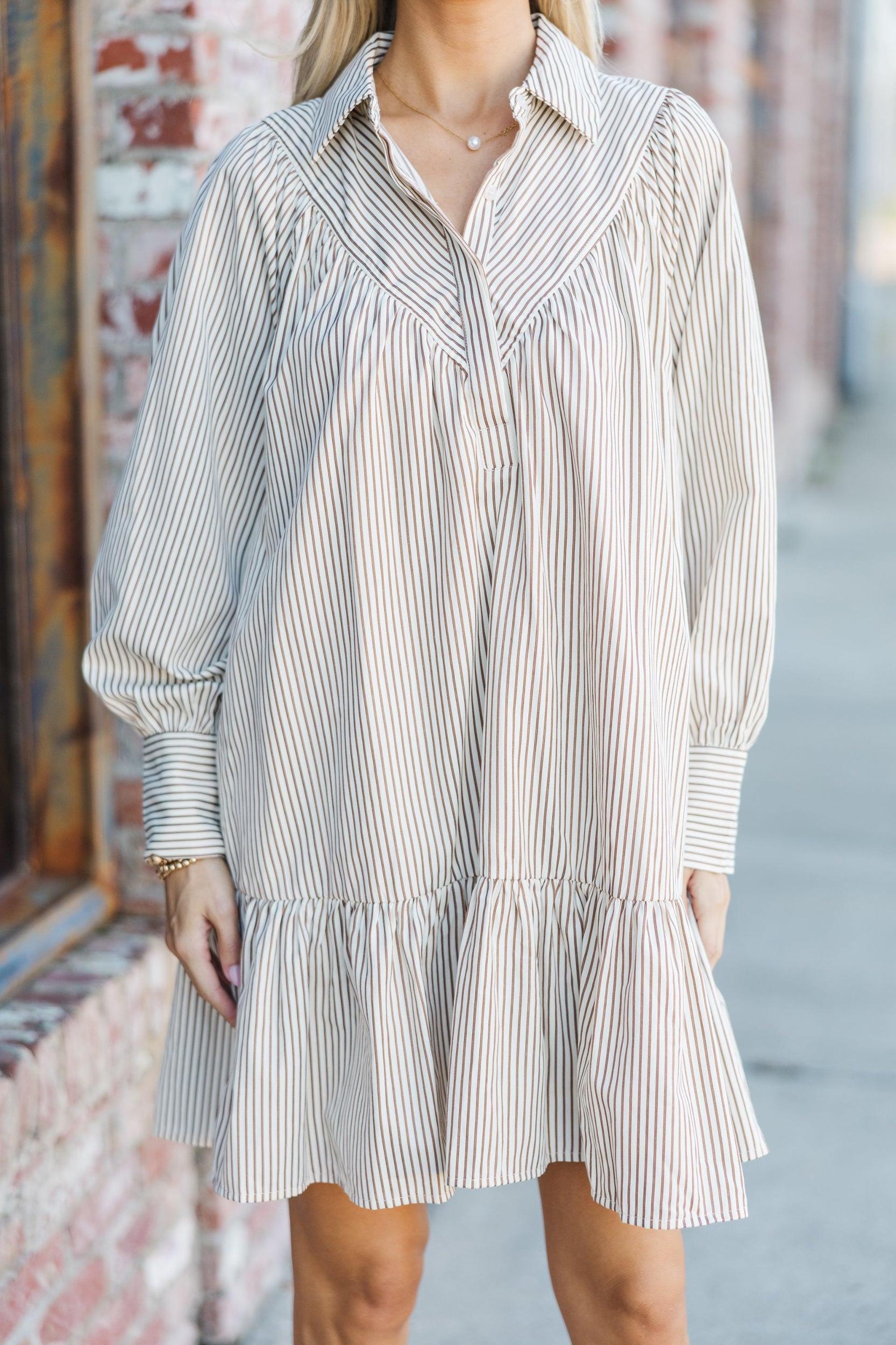 Stay A While Brown Striped Dress Female Product Image
