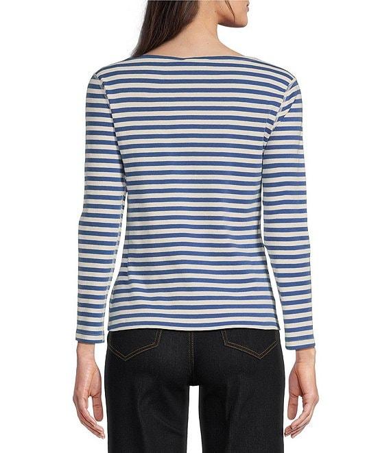 J.McLaughlin Goldie Knit Stripe Print Boat Neck Bracelet Sleeve Tee Product Image