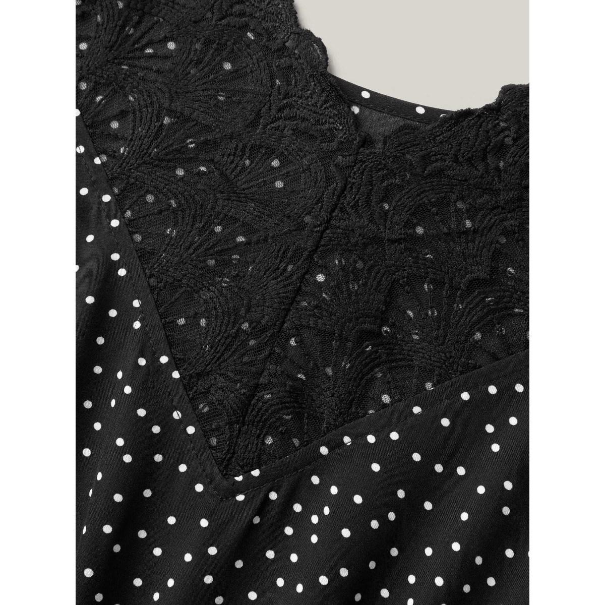 Plus Size Sheer Cut-Out Back Pockets Midi Dress Black Women Elegant Woven ribbon&lace trim Round Neck Cap Sleeve Curvy BloomChic 26/4X Product Image