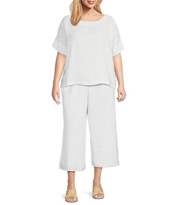 Bryn Walker Plus Orla Light Linen Boat Neck Short Sleeve Shirt Product Image