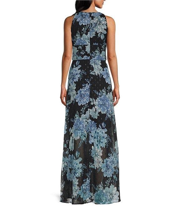 R & M Richards Halter Keyhole Floral Chiffon Maxi Dress Product Image