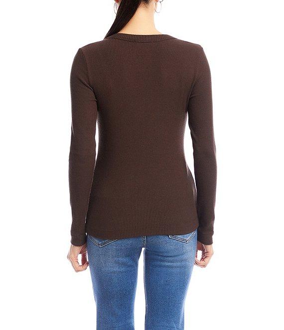 Karen Kane Ribbed Knit V- Neck Long Sleeve Top Product Image