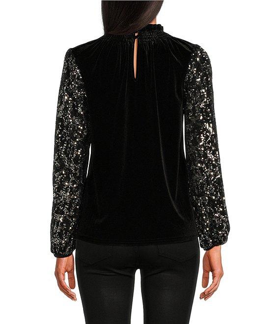 Sugarlips Destine City Michelle Velvet Leopard Sequin Mock Neck Long Sleeve Top Product Image