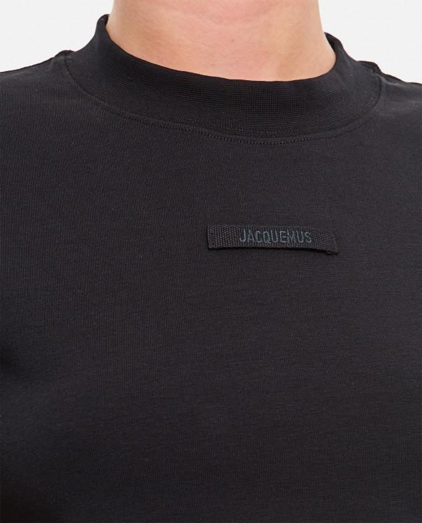 JACQUEMUS Black Fitted T-shirt With Logo Patch In Stretch Cotton Woman Product Image
