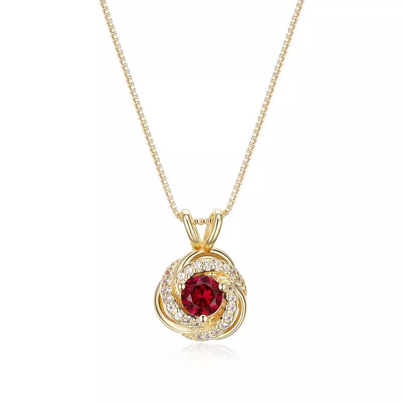 Tokens of Love Sterling Silver Lab-Created Ruby Birthstone Love Knot Pendant Necklace, Women's, Size: 18", 18k Gold Plated Product Image