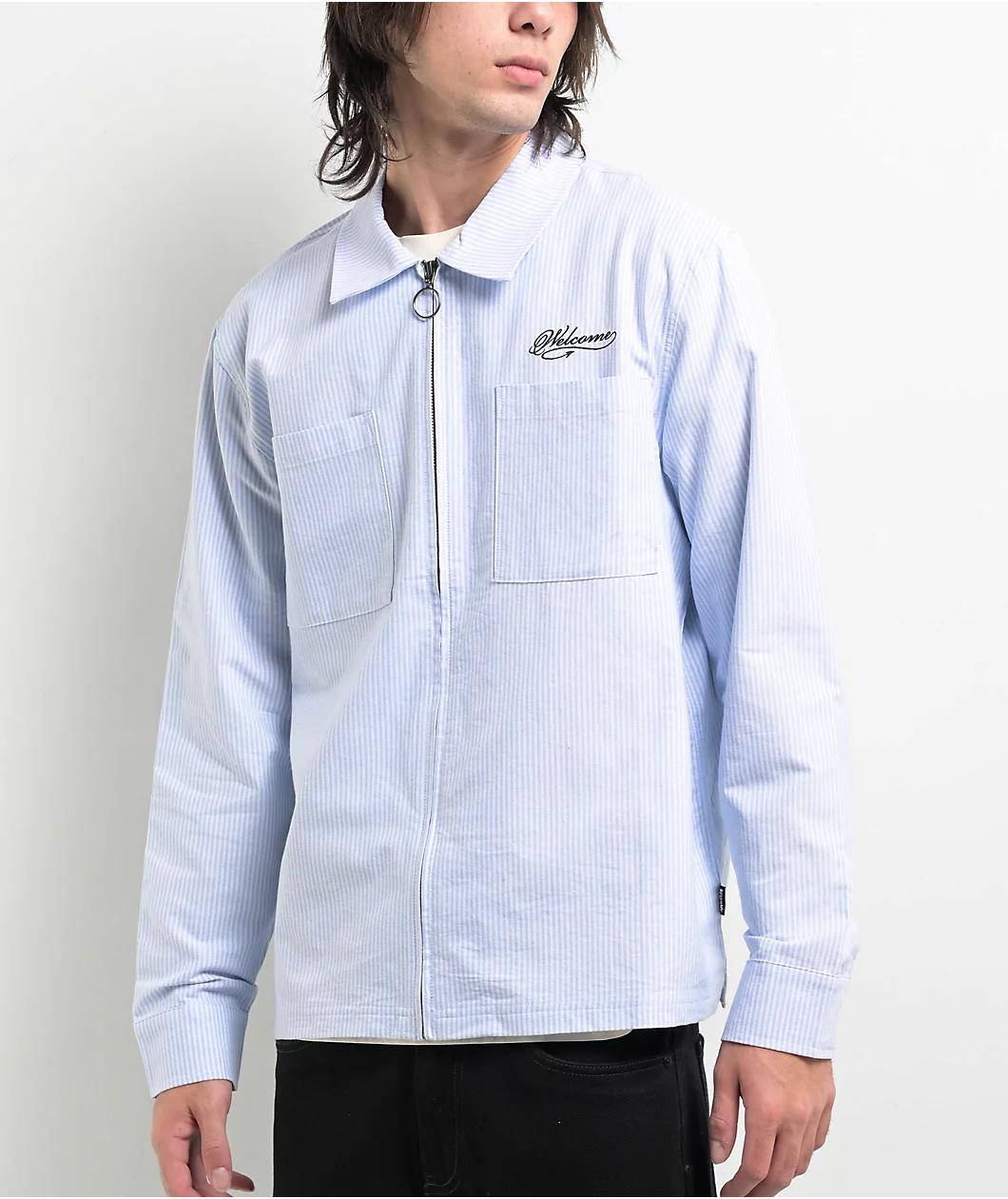 Welcome Dimension White & Blue Long Sleeve Zip Shirt Product Image