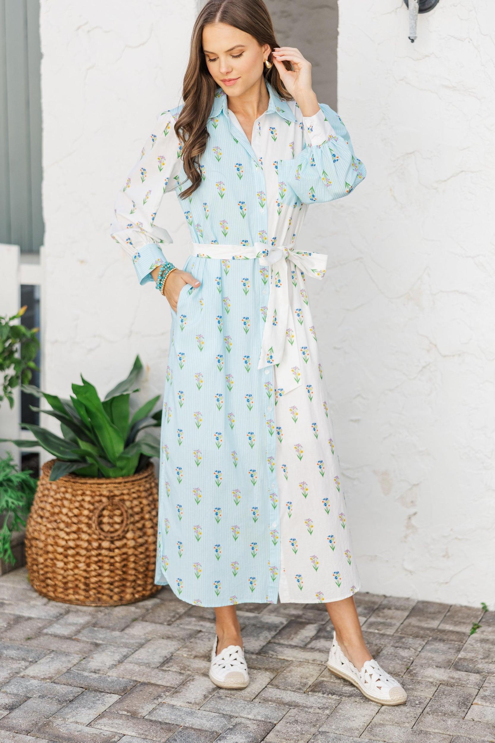 How It Starts Light Blue Striped Midi Dress Female Product Image