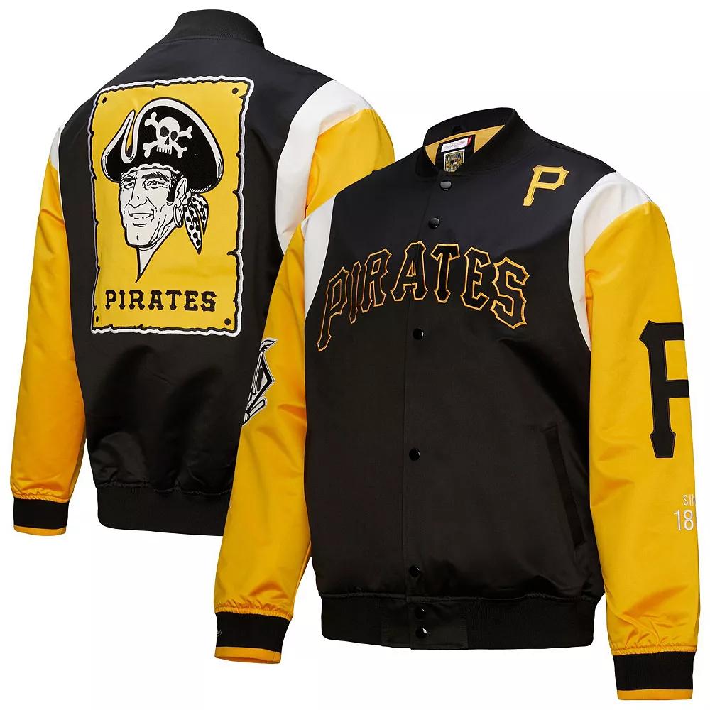 Men's Mitchell & Ness Black/Gold Pittsburgh Pirates Cooperstown Collection Team Origins Satin Full-Snap Jacket, Size: XL Product Image
