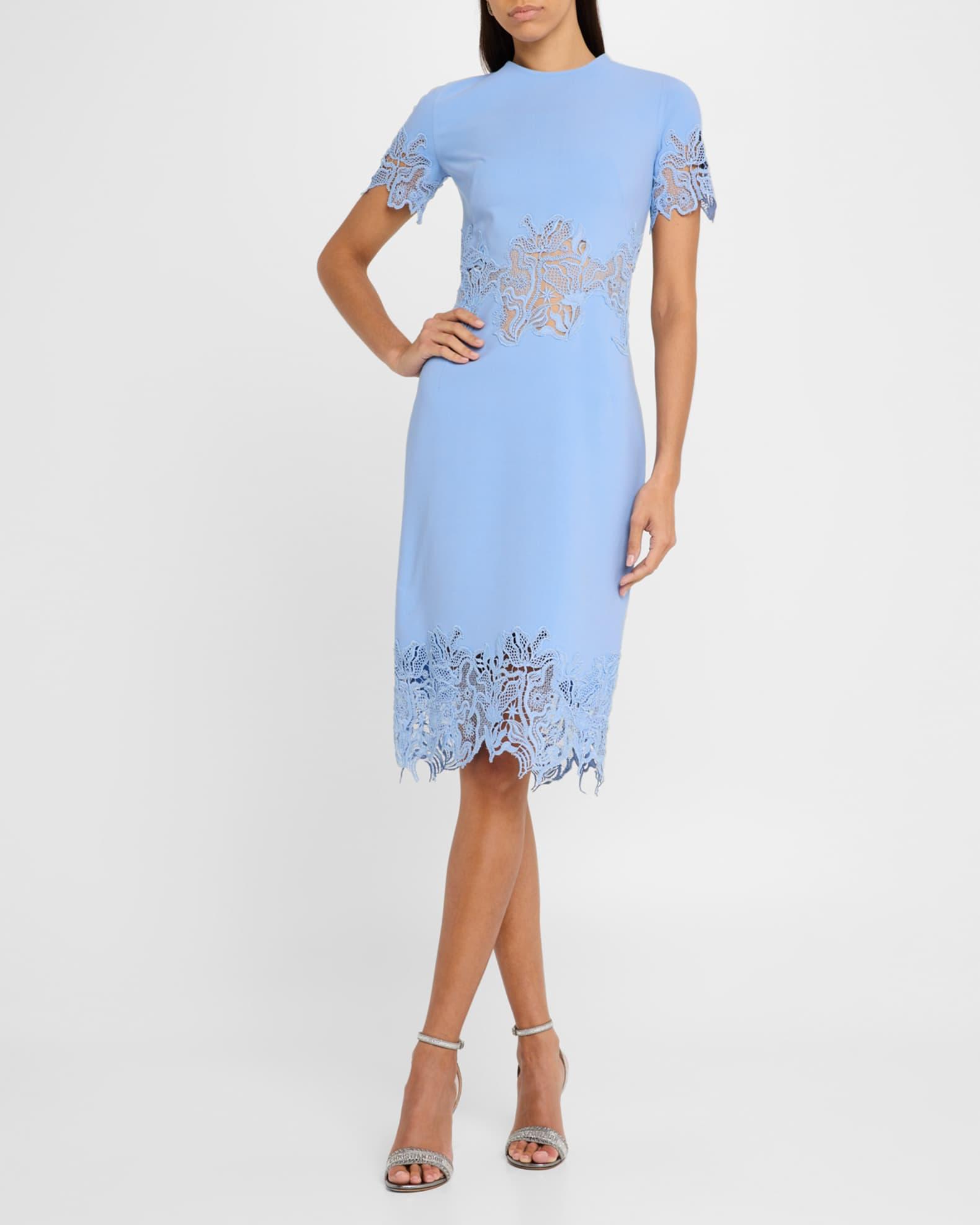 Lace-Inset Short-Sleeve Pencil Dress Product Image