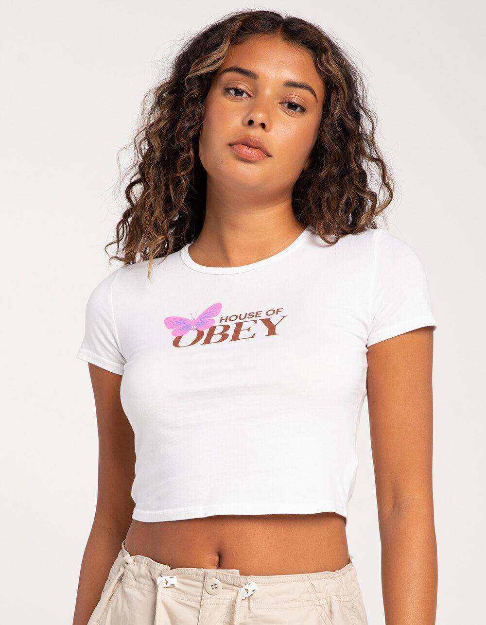 OBEY House Of Obey Womens Fitted Crop Tee - WHITE Product Image