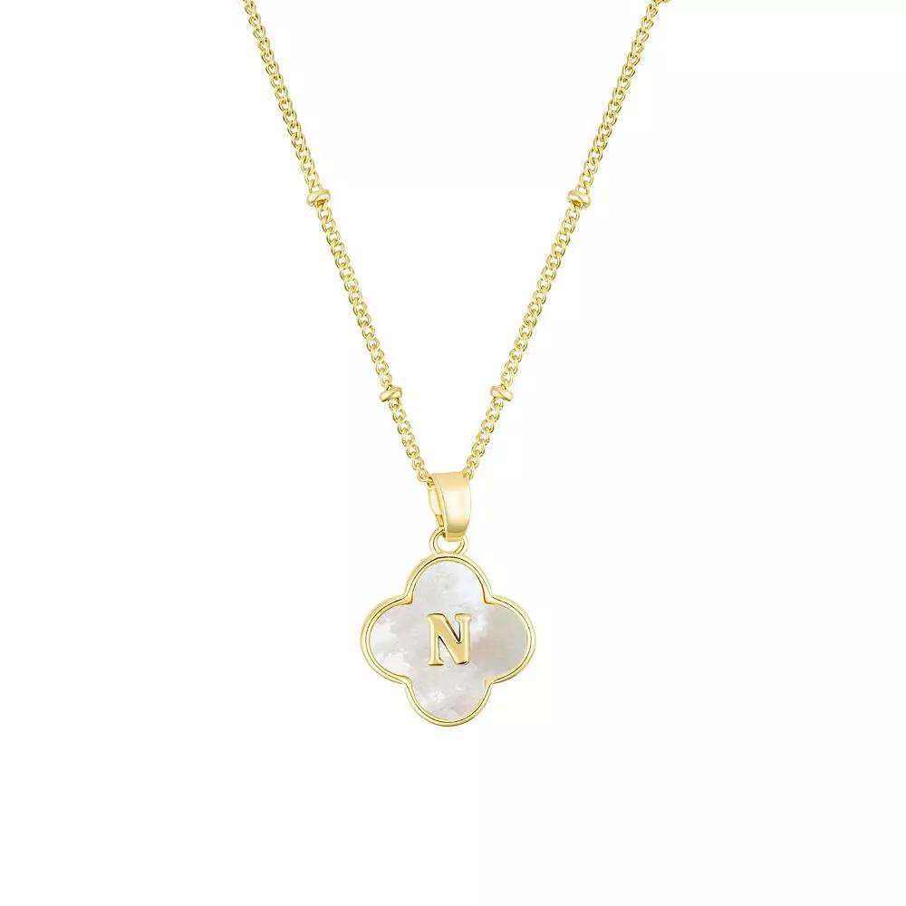 Adornia 14k Gold Plated Mother-of-Pearl Initial Clover Necklace, Women's,  Product Image