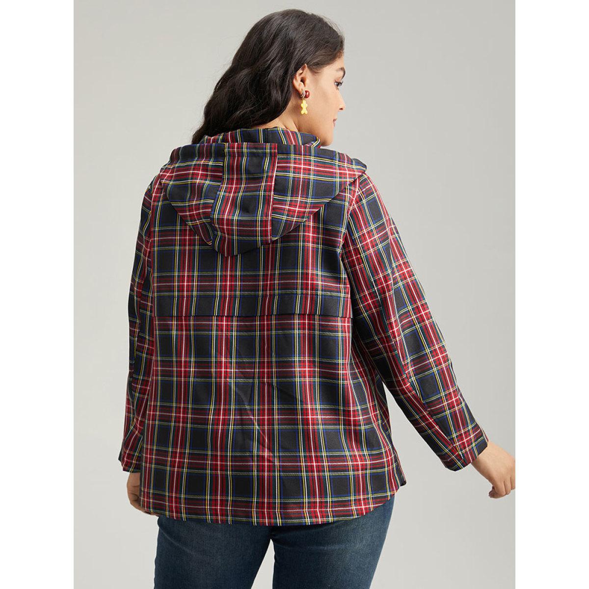 Plus Size Plaid Slant Pocket Hooded Coat Women Multicolor Casual Contrast Ladies Dailywear Winter Coats BloomChic 28/5X Product Image