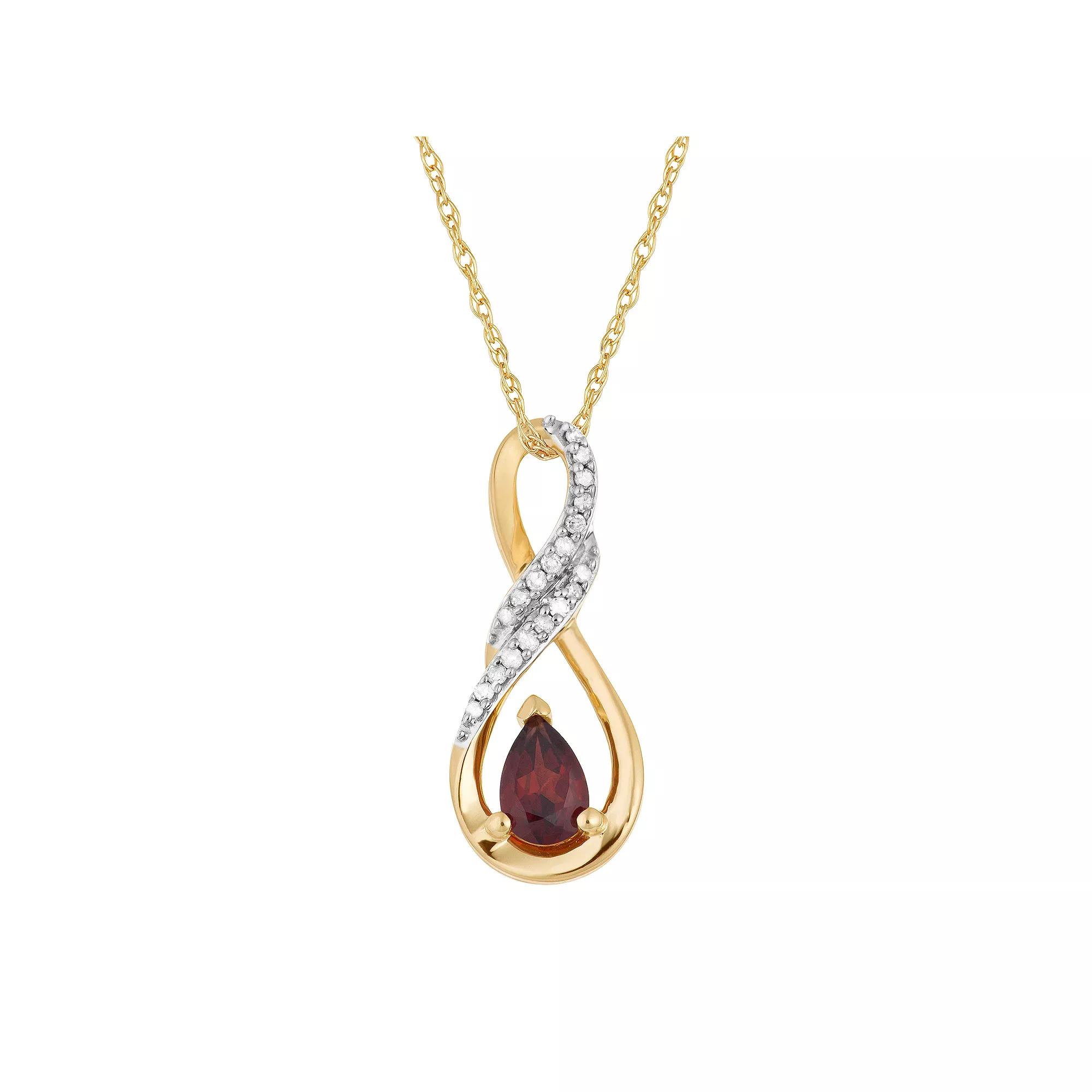 10k Gold Garnet & Diamond Accent Infinity Wrap Pendant, Women's, Size: 18" Product Image