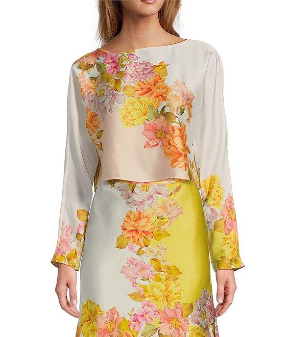 Antonio Melani Coordinating Blyss Floral Print Boat Neck Long Sleeve Blouse Product Image