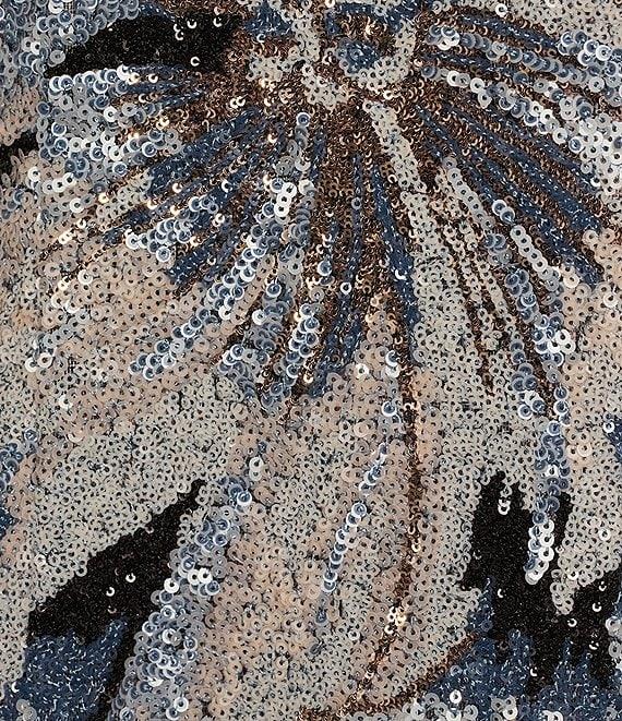 Muse by Marchesa Azalea Floral Print Novelty Sequin Straight Neck Spaghetti Strap A-Line Mini Dress Product Image