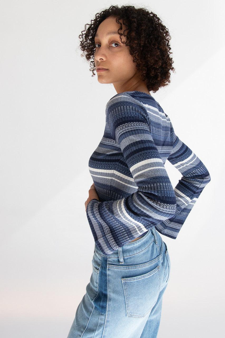 Striped Bell Long Sleeve Top Product Image