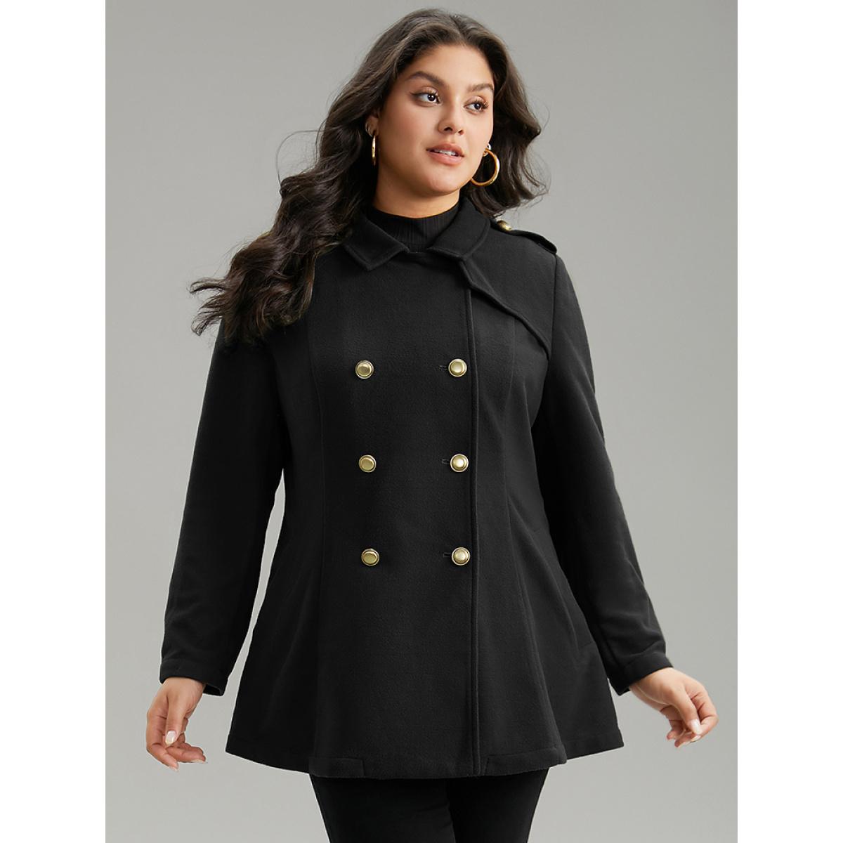 Plus Size Plain Double Breasted Lapel Collar Coat Women Black Casual Plain Ladies Dailywear Winter Coats BloomChic 26/4X Product Image
