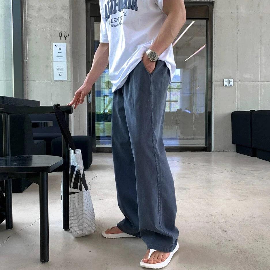 RT No. 18182 GRAY BLUE STRAIGHT PANTS Product Image