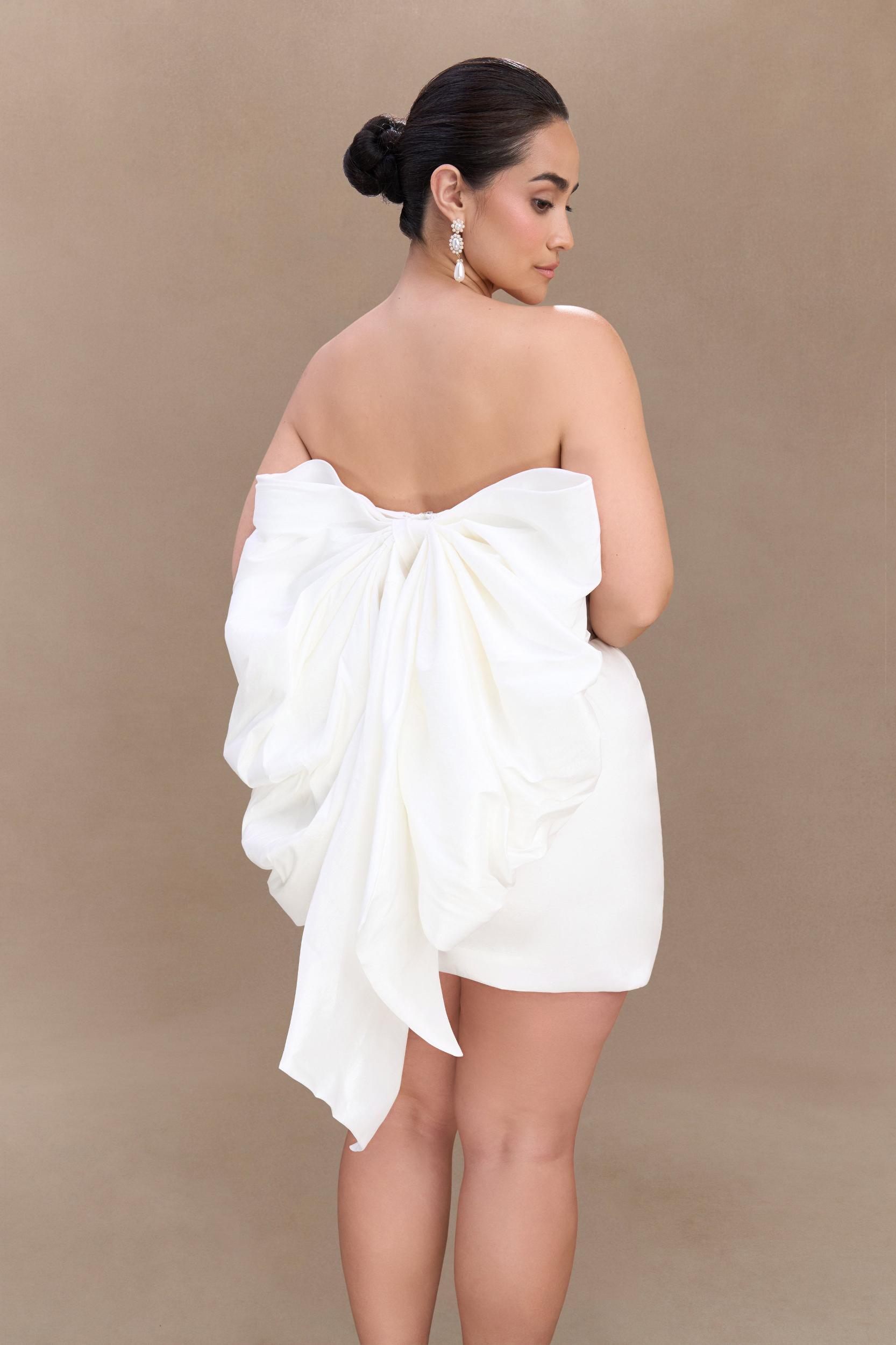 Suzette Taffeta Bow Mini Dress - White Product Image