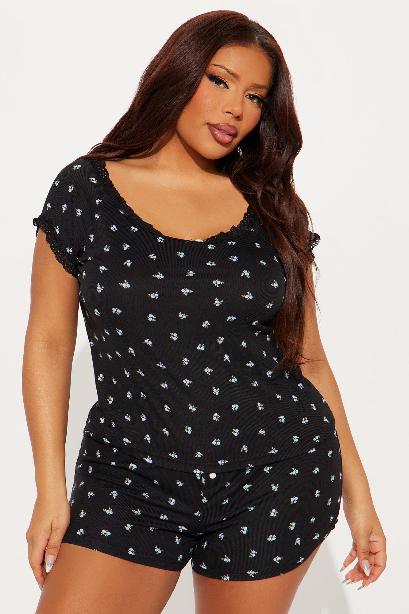 Floresitas Ribbed PJ Short Set - Black Female Product Image