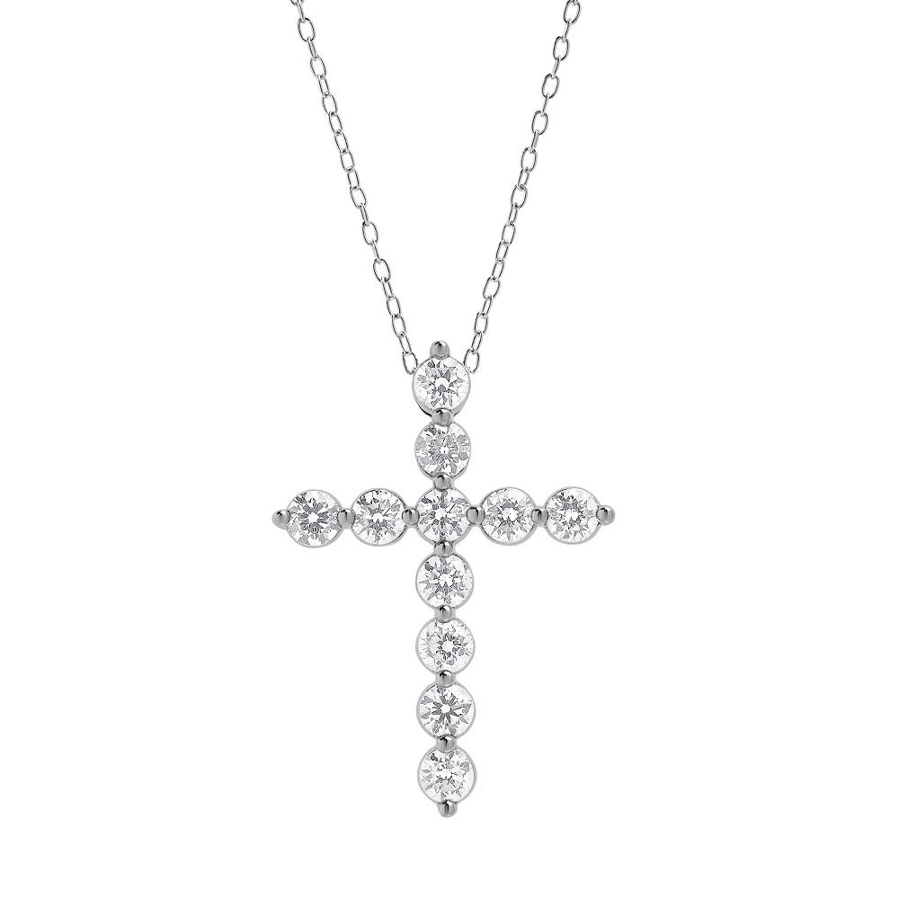 Diamond Brilliance Sterling Silver 1 Carat T.W. Lab-Created Diamond Prong Cross Pendant Necklace, Womens Silver Tone Product Image