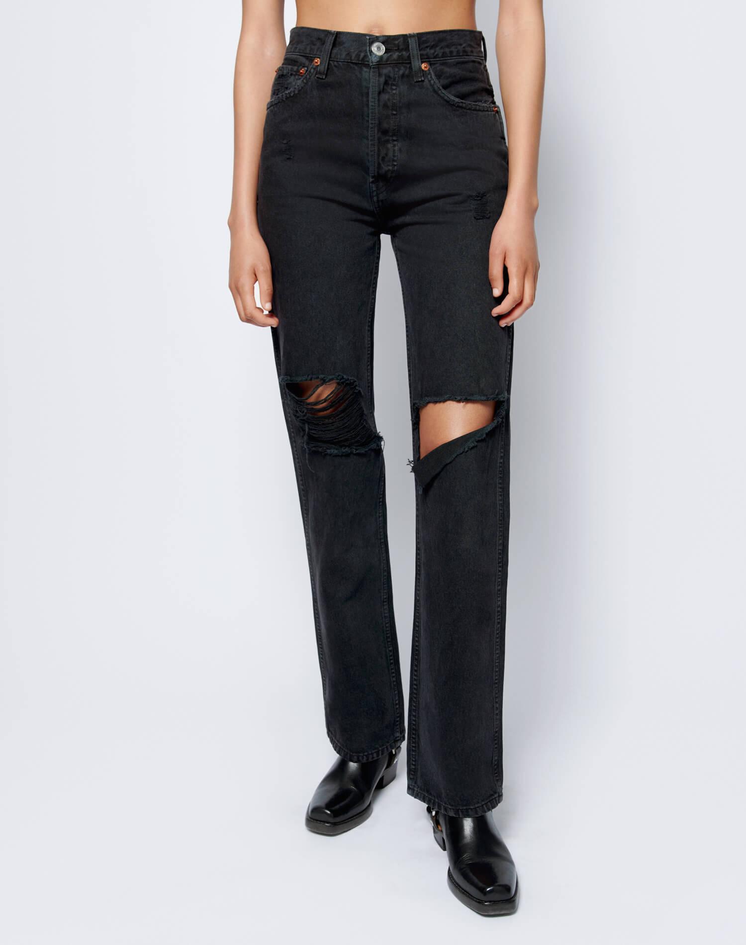 High Rise Loose - Washed Black with Rips Product Image