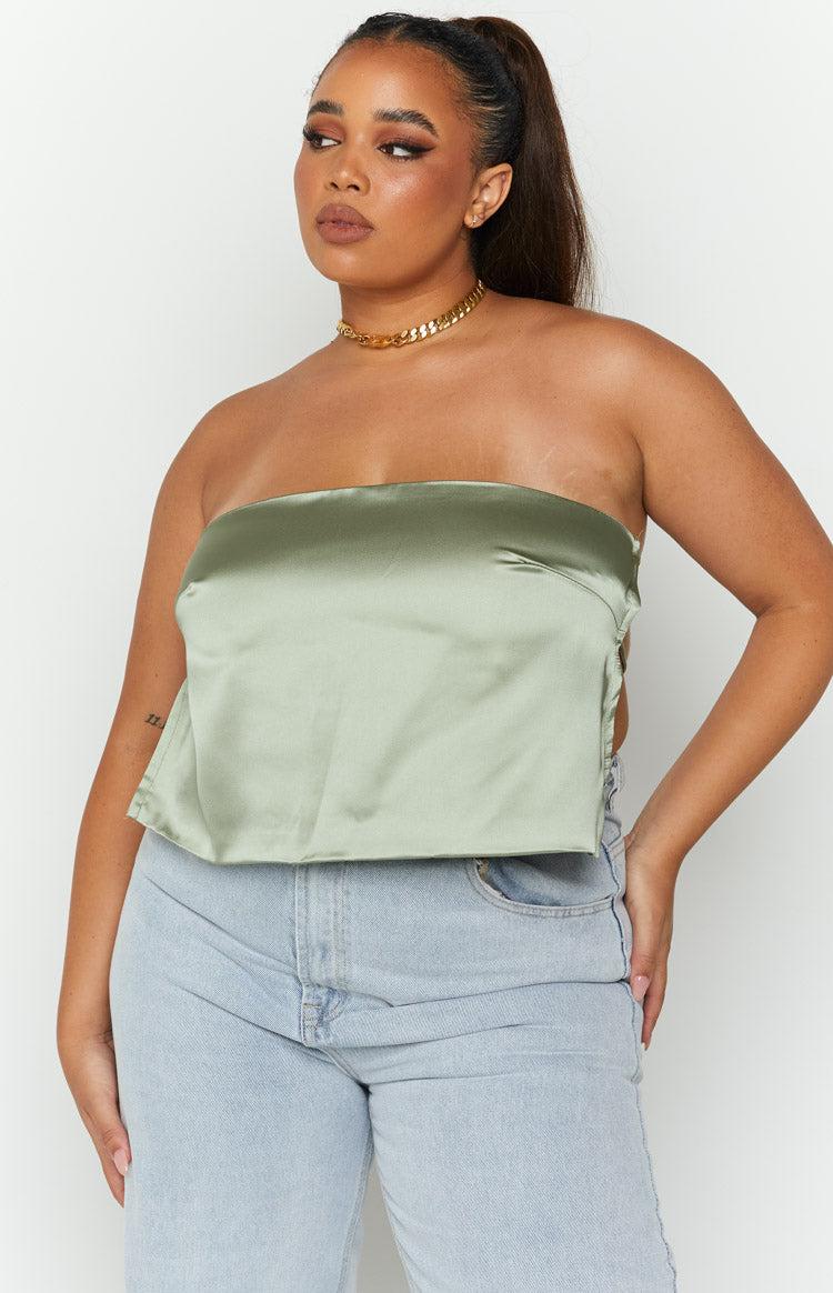 Ibiza Olive Satin Strapless Top Product Image