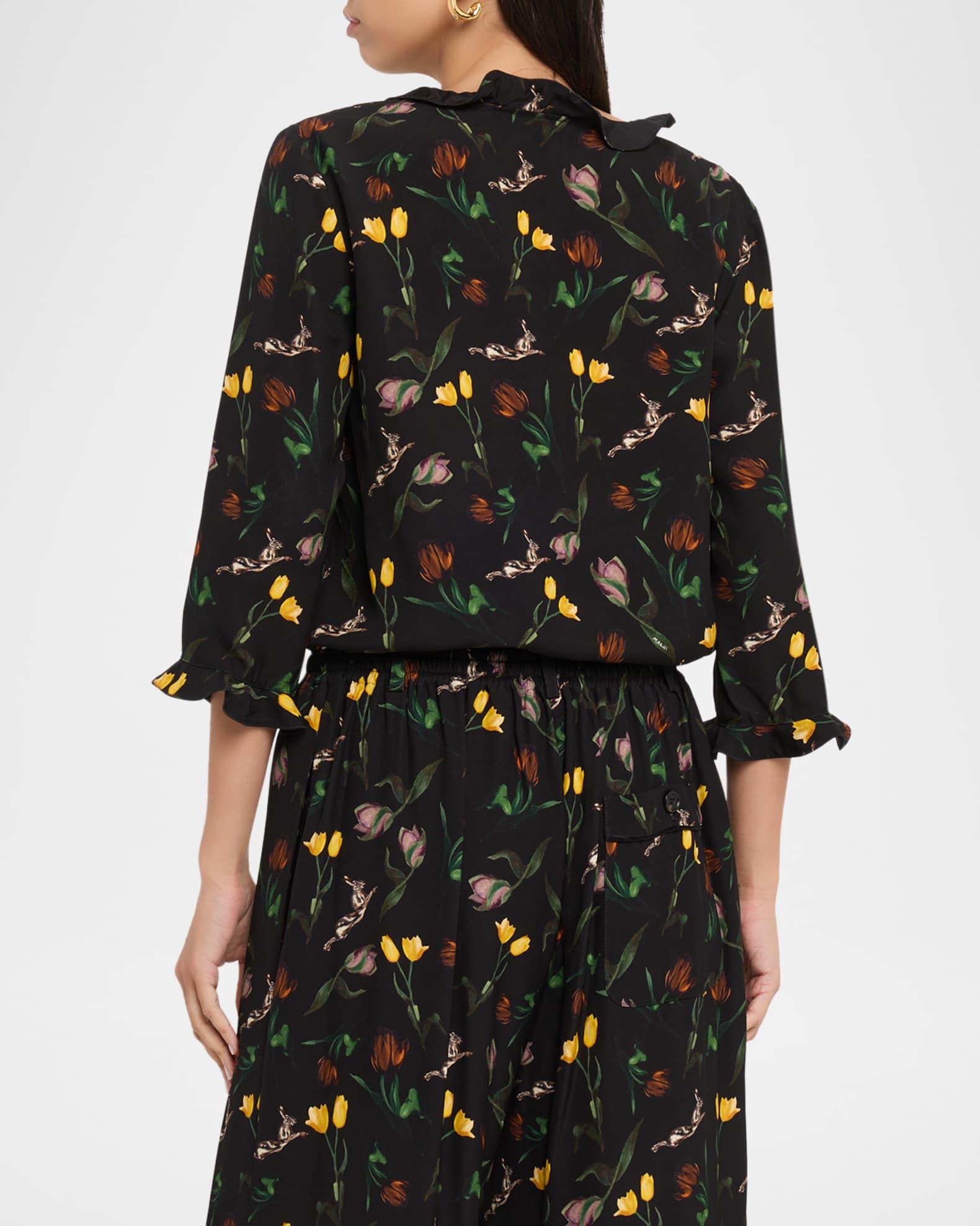 Floral Ruffle V-Neck 3/4-Sleeve Top Product Image