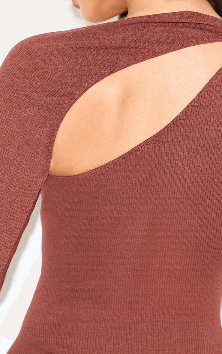 Petite Chocolate Ribbed One Sleeve Maxi Dress Product Image