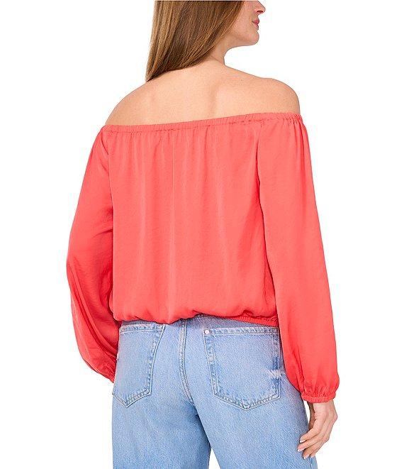 Vince Camuto Off-The-Shoulder Long Sleeve Button Tie Front Blouse Product Image