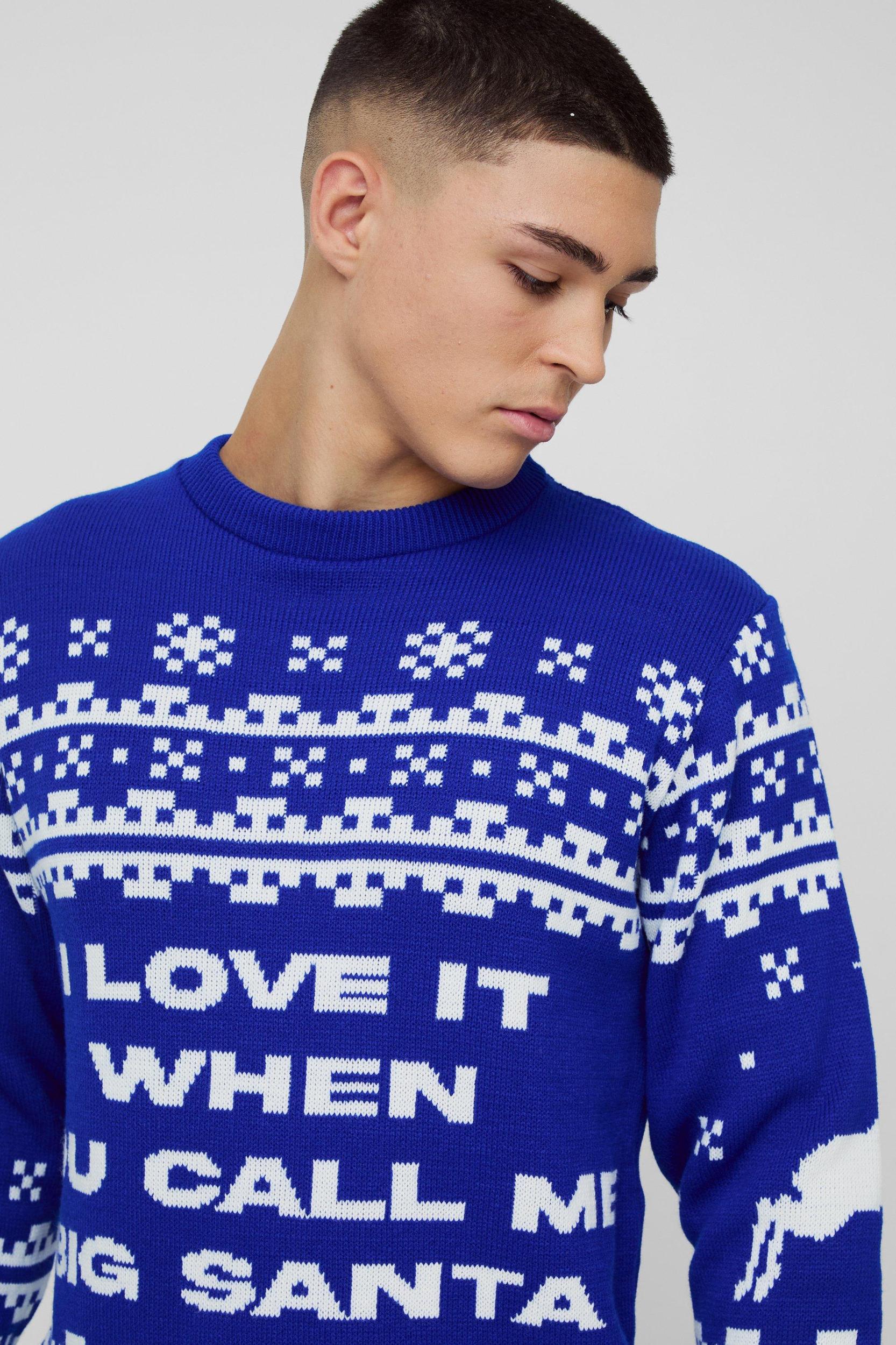 Regular Fit Big Santa Fairisle Christmas Sweater | boohooMAN USA Product Image