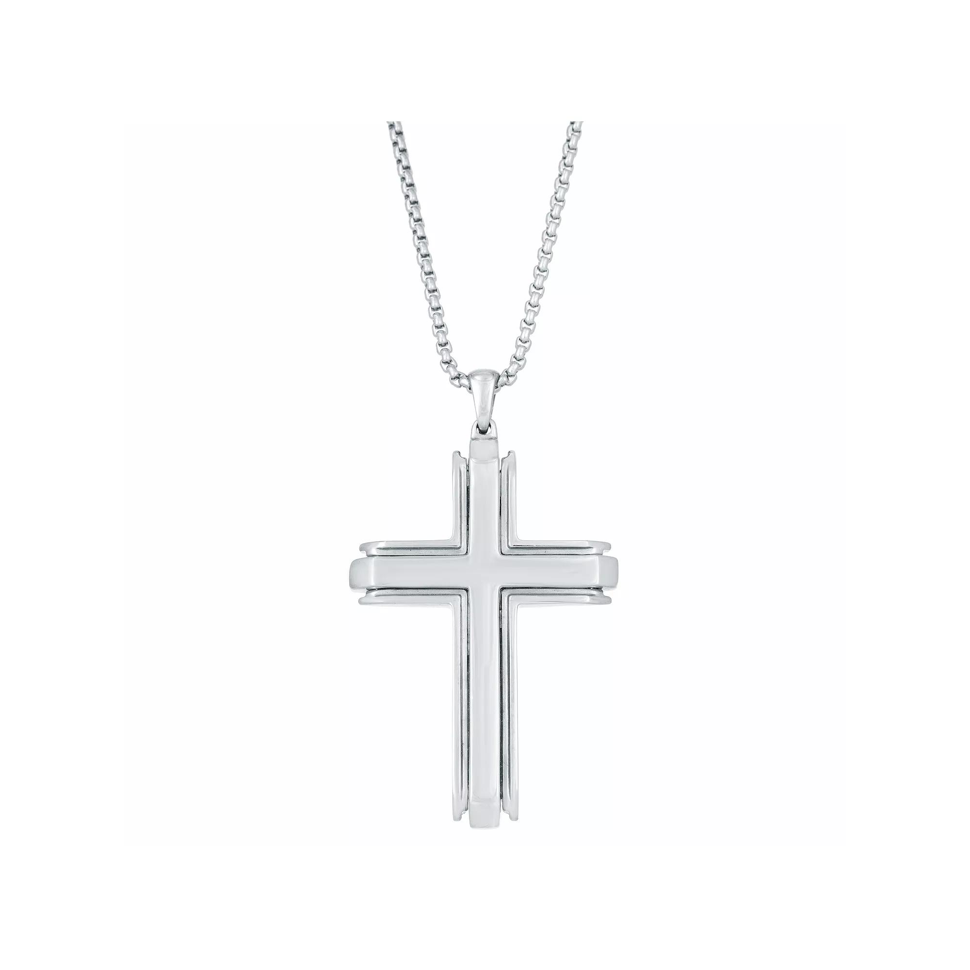 Men's LYNX Stainless Steel Cross Pendant Necklace, Size: 24" Product Image