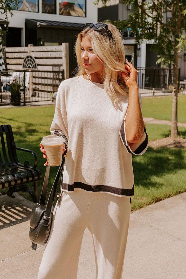 Uptown Cafe Knit Shift Top in Light Beige Product Image