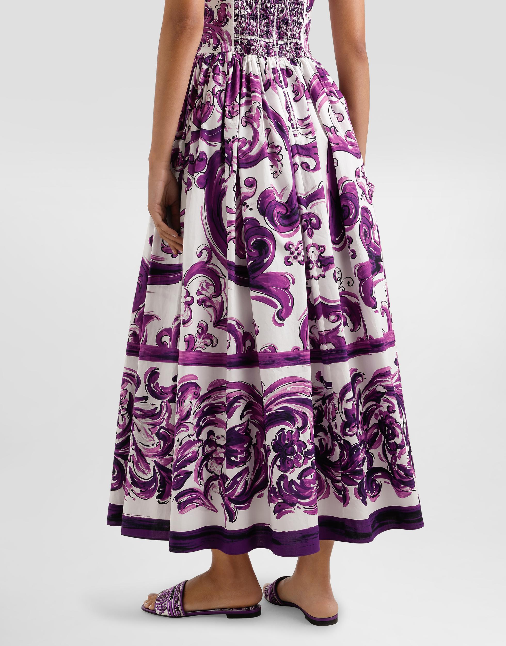DOLCE & GABBANA Long Poplin Dress With Majolica Print In Purple Product Image