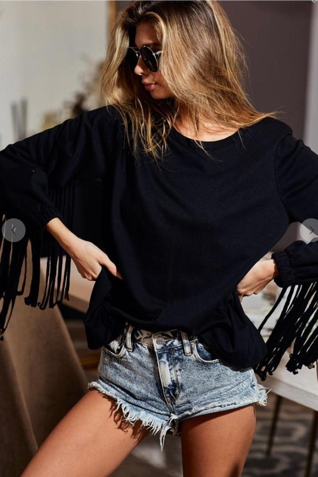 Long Fringed Sleeve Top Product Image