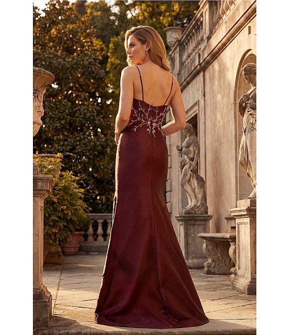 Terani Couture Mikado Beaded Square Neck Sleeveless Column Gown Product Image